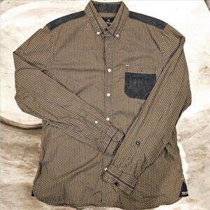 Buffalo David Bitton Slim Fit Mens Shirt M/M Brown Patterned Long Sleeve Cotton